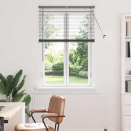 Berkfield Window Blind With Curtains Manual Dark Grey Aluminium - thumbnail 1