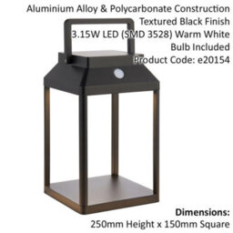 250mm Solar Powered Outdoor Table Lamp - Warm White Led - Textured Black - thumbnail 2