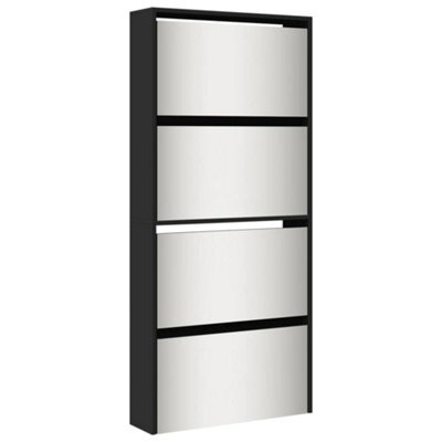 Berkfield Modern Shoe Cabinet With Mirror 4-Layer Black 63X17X134 Cm