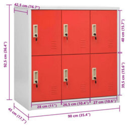 Vidaxl Locker Cabinet Light Grey And Red 90X45X92.5 Cm Steel - thumbnail 8
