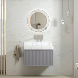 Royal Bathrooms Florina 750mm Rock Grey Wall Hung Bathroom Vanity Unit Cabinet Storage With Carrara White Top & Chrome Handle - thumbnail 5