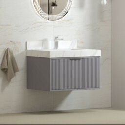 Royal Bathrooms Florina 750mm Rock Grey Wall Hung Bathroom Vanity Unit Cabinet Storage With Carrara White Top & Chrome Handle