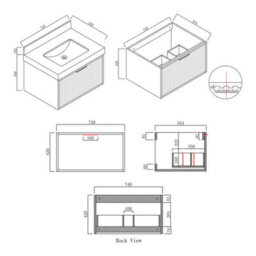 Royal Bathrooms Florina 750mm Rock Grey Wall Hung Bathroom Vanity Unit Cabinet Storage With Carrara White Top & Chrome Handle - thumbnail 6