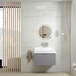 Royal Bathrooms Florina 750mm Rock Grey Wall Hung Bathroom Vanity Unit Cabinet Storage With Carrara White Top & Chrome Handle - thumbnail 3