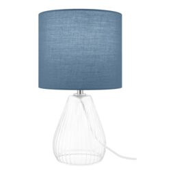 Cylinder Shiny Blue & Clear Glass Fabric Led Table Lamp - thumbnail 2