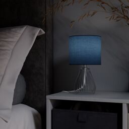 Cylinder Shiny Blue & Clear Glass Fabric Led Table Lamp - thumbnail 7