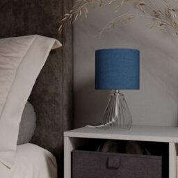 Cylinder Shiny Blue & Clear Glass Fabric Led Table Lamp