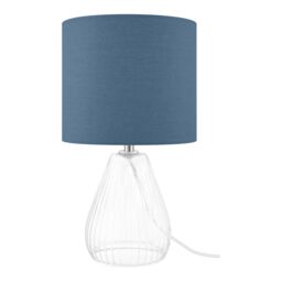 Cylinder Shiny Blue & Clear Glass Fabric Led Table Lamp - thumbnail 3