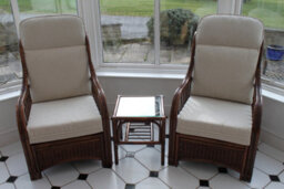 Gardenmarketplace Verona Cane Conservatory Furniture Duo Set- 2 Chairs And A Side Table- Cream Colour Fabric - thumbnail 1