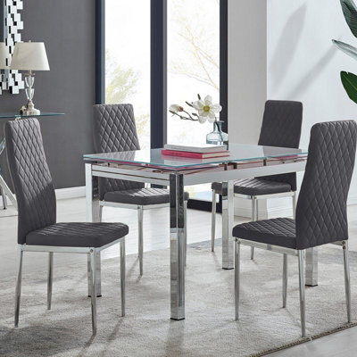 Furniturebox Uk Enna White Glass Extending Dining Table And 4 Grey Velvet Milan Chairs - image 1