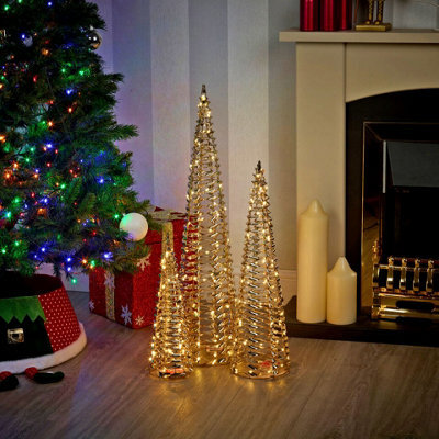Urbn-Living Urbnliving 60Cm Height Gold Christmas Tree Cone Pyramid Led Fairy Lights Tower Xmas Decoration - image 1