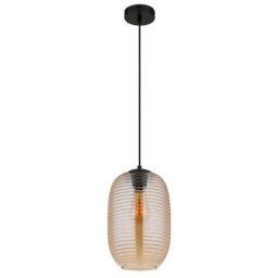 Luminosa Lighting Luminosa Jefrey Slim Pendant Ceiling Light Matt Black Amber Glass Shade 1X E27 - thumbnail 2