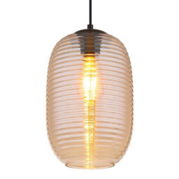 Luminosa Lighting Luminosa Jefrey Slim Pendant Ceiling Light Matt Black Amber Glass Shade 1X E27 - thumbnail 3