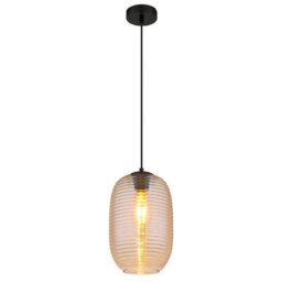 Luminosa Lighting Luminosa Jefrey Slim Pendant Ceiling Light Matt Black Amber Glass Shade 1X E27 - thumbnail 1