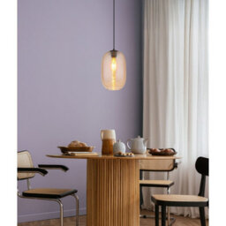 Luminosa Lighting Luminosa Jefrey Slim Pendant Ceiling Light Matt Black Amber Glass Shade 1X E27 - thumbnail 5