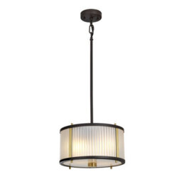 Elstead Corona Cylindrical 2 Light Pendant, Museum Bronze, Frosted Glass - thumbnail 1