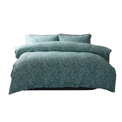 Belledorm Flora Jacquard Duvet Cover Set Duck Egg Blue (Superking) - image 1