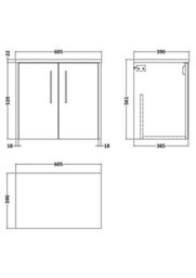 Hudson Reed Juno Wall Hung 2 Soft Close Door Vanity Unit With Laminate Worktop In Graphite Grey Woodgrain Finish, 605mm - thumbnail 3