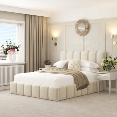 "Bed Choices Mayfair Bubble Bed Frame With 54"" Headboard & Ottoman Storage - Cream - Small Double" - image 1