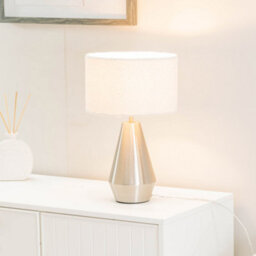 Valuelights Jax Silver Metal Touch Dimmer Table Lamp With Cream Boucle Shade - Led Bulb Included
