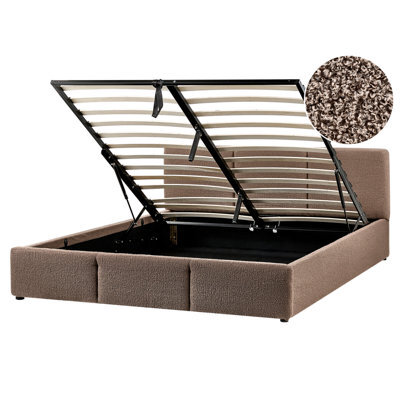 Beliani Ottoman Bed Boucle Bousse 160 X 200 Cm (Eu King Size) Taupe - image 1