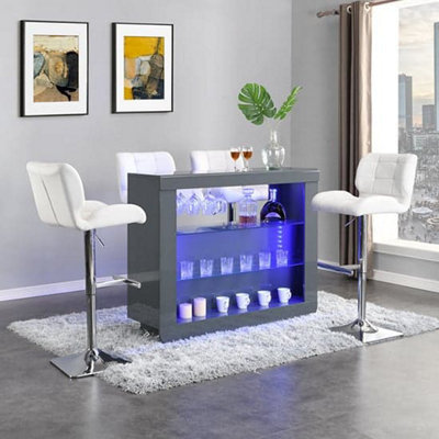 Furniture in Fashion Fiesta Grey High Gloss Bar Table With 4 Candid White Stools - image 1
