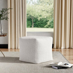 Living And Home White Fabric Polystyrene Filling Foot Stool 545 mm