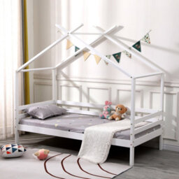 SlumberWorx Teddy Kids Childrens Wooden House Treehouse Single Bed Frame  (White) - thumbnail 1