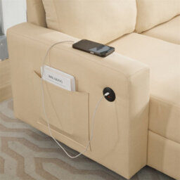 Abrihome L-Shaped Sofa Bed With Storage, 3-Seater Sleeper With Usb Charging & Led Lighting, Convertible Settee For Apartments, Beige - thumbnail 7