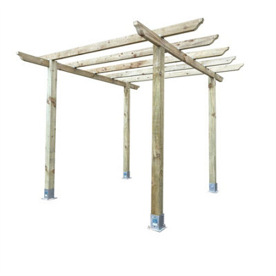 Premier Garden Supplies Traditional Pergola 8X8Ft Square 2.4X2.4X2.4M + 4X Feet. Heavy Duty Wooden Diy Kit Patio/bbq/hot Tub/seating Area (Hxwxd M)