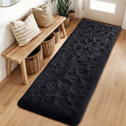 Ameha Shaggy Non Slip Living Room Fluffy Black Area Rugs For Bedroom Hallway Runner Rug 60 X 220 Cm - thumbnail 3