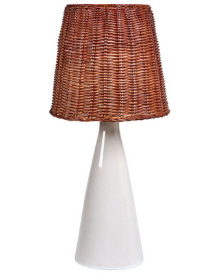 Wyld And Coco White Ceramic Table Lamp With Natural Rattan Shade, Warm Ambient Light, W18 X D18 X H55 Cm - image 1