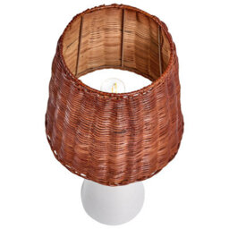 Wyld And Coco White Ceramic Table Lamp With Natural Rattan Shade, Warm Ambient Light, W18 X D18 X H55 Cm - thumbnail 4