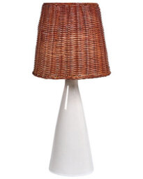 Wyld And Coco White Ceramic Table Lamp With Natural Rattan Shade, Warm Ambient Light, W18 X D18 X H55 Cm - thumbnail 1