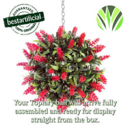 Best Artificial 24Cm Red Lush Lavender Hanging Basket Flower Topiary Ball - Suitable For Outdoor Use - Weather & Fade Resistant - thumbnail 6