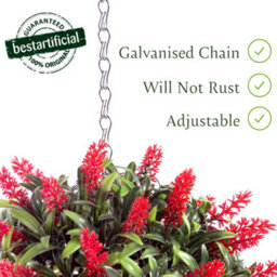 Best Artificial 24Cm Red Lush Lavender Hanging Basket Flower Topiary Ball - Suitable For Outdoor Use - Weather & Fade Resistant - thumbnail 3
