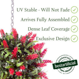 Best Artificial 24Cm Red Lush Lavender Hanging Basket Flower Topiary Ball - Suitable For Outdoor Use - Weather & Fade Resistant - thumbnail 2