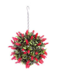Best Artificial 24Cm Red Lush Lavender Hanging Basket Flower Topiary Ball - Suitable For Outdoor Use - Weather & Fade Resistant - thumbnail 1