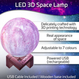 Tanness Globrite Space Lamp Led Lunar Night Light Table Lamp - Dimmable 7 Colours - Usb Charging - Wooden Holder Gift - thumbnail 3