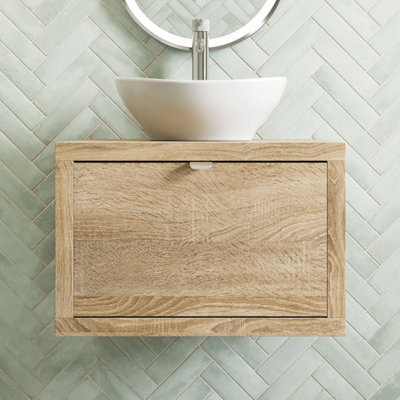 Affine 600mm Countertop Bathroom Vanity Unit Oval Basin Sink Wall Hung Soft Close Oak - image 1