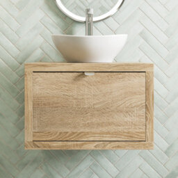 Affine 600mm Countertop Bathroom Vanity Unit Oval Basin Sink Wall Hung Soft Close Oak - thumbnail 1