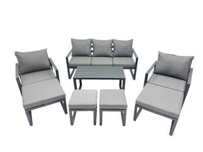 Fimous 9 Seat Outdoor Garden Furniture Set Aluminium Lounge 3 Seat Sofa Oblong Coffee Table Sets With Chair 4 Stools 2 Side Tables - image 1