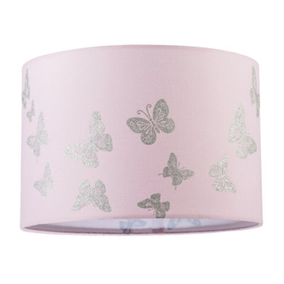 Happy Homewares Modern Feminine Soft Pink Lamp Shade With Silver Glitter Butterflies - image 1