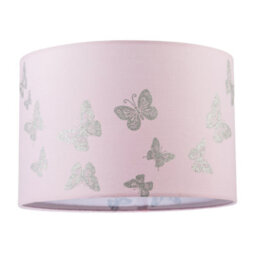 Happy Homewares Modern Feminine Soft Pink Lamp Shade With Silver Glitter Butterflies