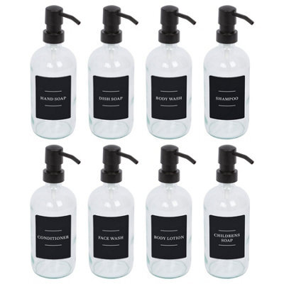Harbour Housewares Glass Soap Dispensers With Labels - 500Ml - Clear/black - Pack Of 8 - image 1