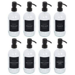 Harbour Housewares Glass Soap Dispensers With Labels 500Ml - Pack Of 8 - Refillable Pump Bottles For Kitchen & Bathroom