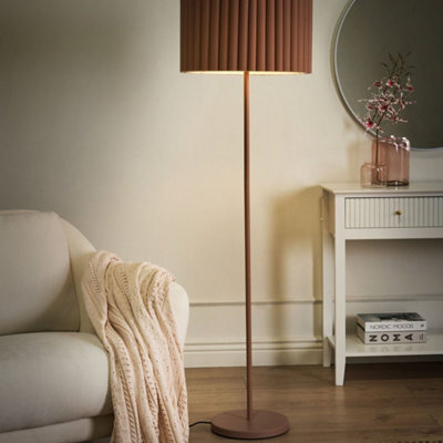Beliani Brown Linen Drum Floor Lamp 155 Cm - Polyester Shade, Iron Base - image 1