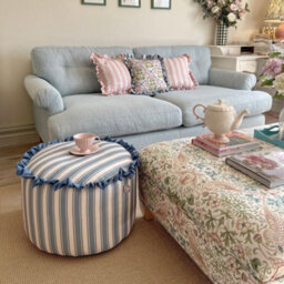 rucomfy Beanbags Rucomfy Linen Look Striped Pouffe Bean Bag - Blue Footstool, Ottoman & Seat
