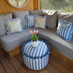 rucomfy Beanbags Rucomfy Linen Look Striped Pouffe Bean Bag - Blue Footstool, Ottoman & Seat - thumbnail 2