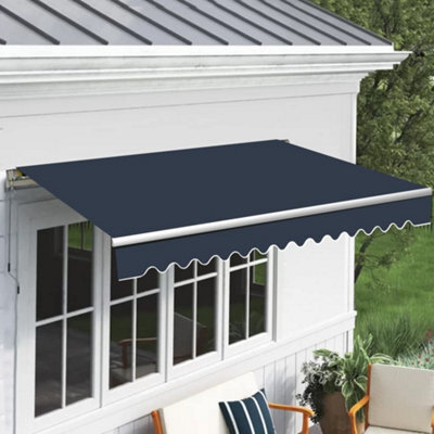 Green Bay Retractable Manual Awning, Blue Garden Sun Shade Canopy Gazebo Diy Patio For Courtyard, Balcony, Restaurant 2.5 X 2 M